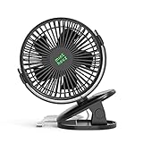 Minthouz Tischventilator mit Clip, 4000mAh 4 Geschwindigkeiten USB Mini Ventilator mit Robuster Klemme, Maximal 27 Stunden, 720° Drehung, Tragbarer Ventilator für Kinderwagen/Schlafzimmer/Zuhause/Büro